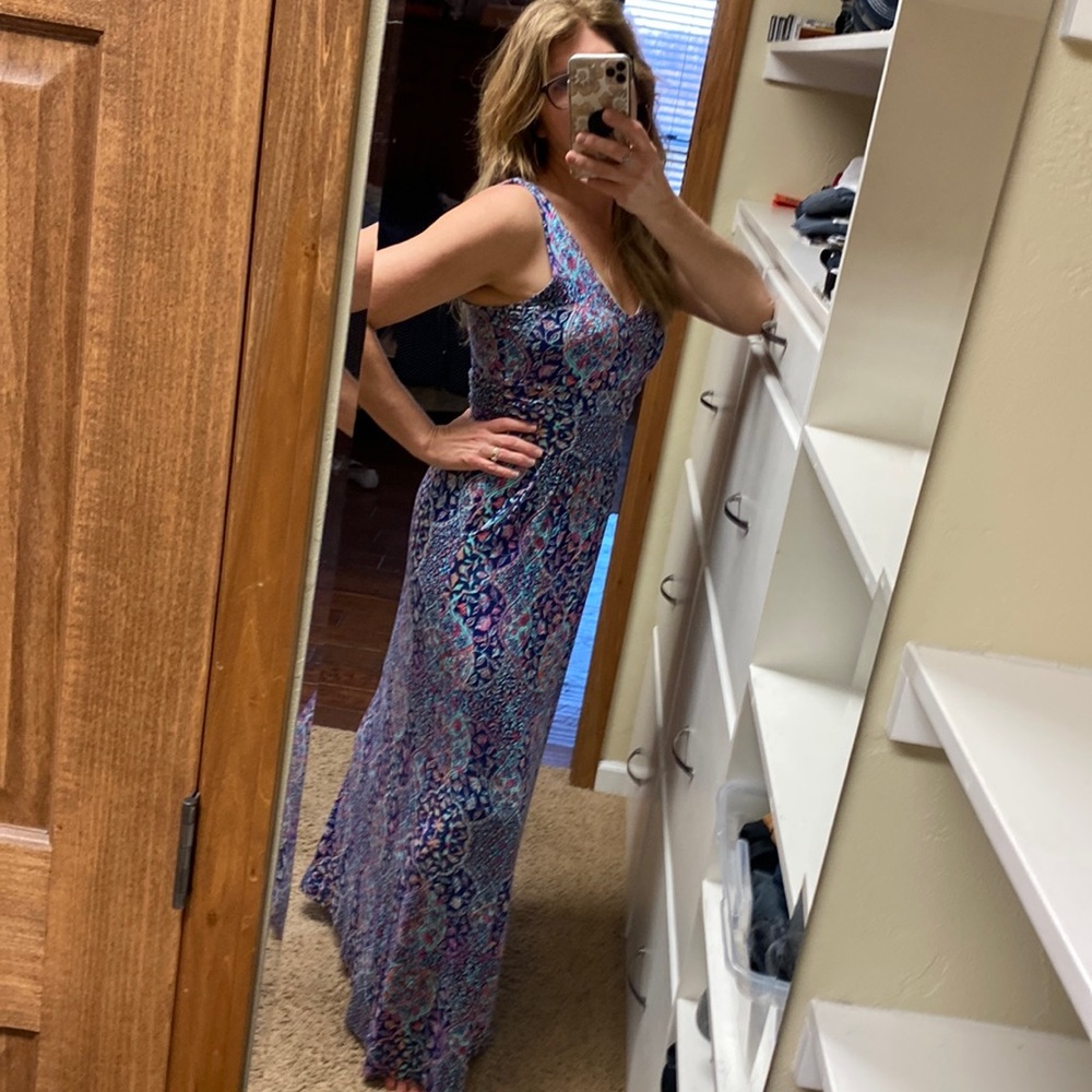 Andienne Vittadini blue a floral Maxi dress with pockets Large